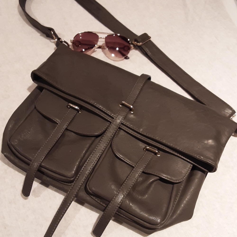 Vegan, Grey, Crossbody Bag - Purse
